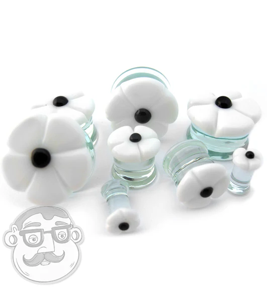 White Flower Glass Plugs - Mrs Treak