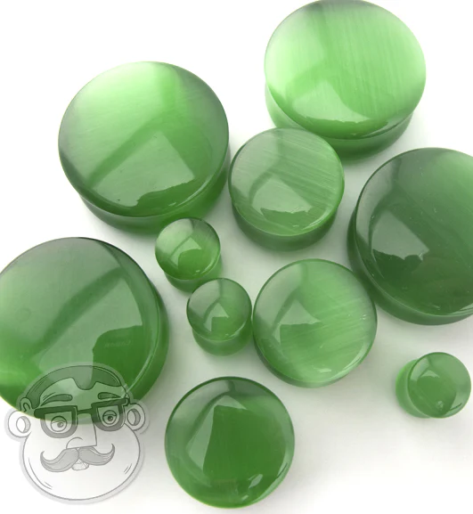 Green Cat's Eye Glass Plugs - Mrs Treak