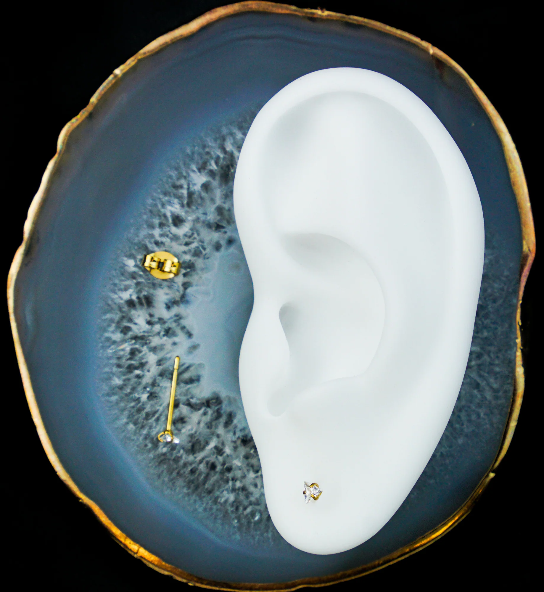 Gold PVD Prong Triangle Clear CZ Stainless Steel Stud Earrings - Mrs Treak