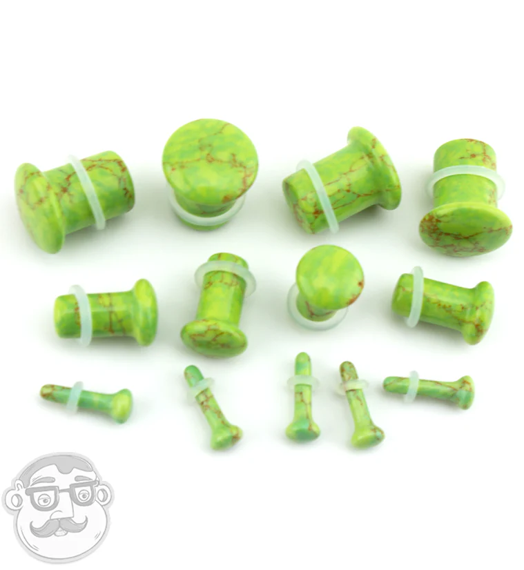 Green Howlite Stone Plugs - Single Flare - Mrs Treak