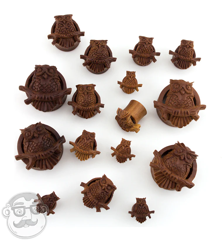 Owl Perch Carved Saba Wood Tunnels - Mrs Treak