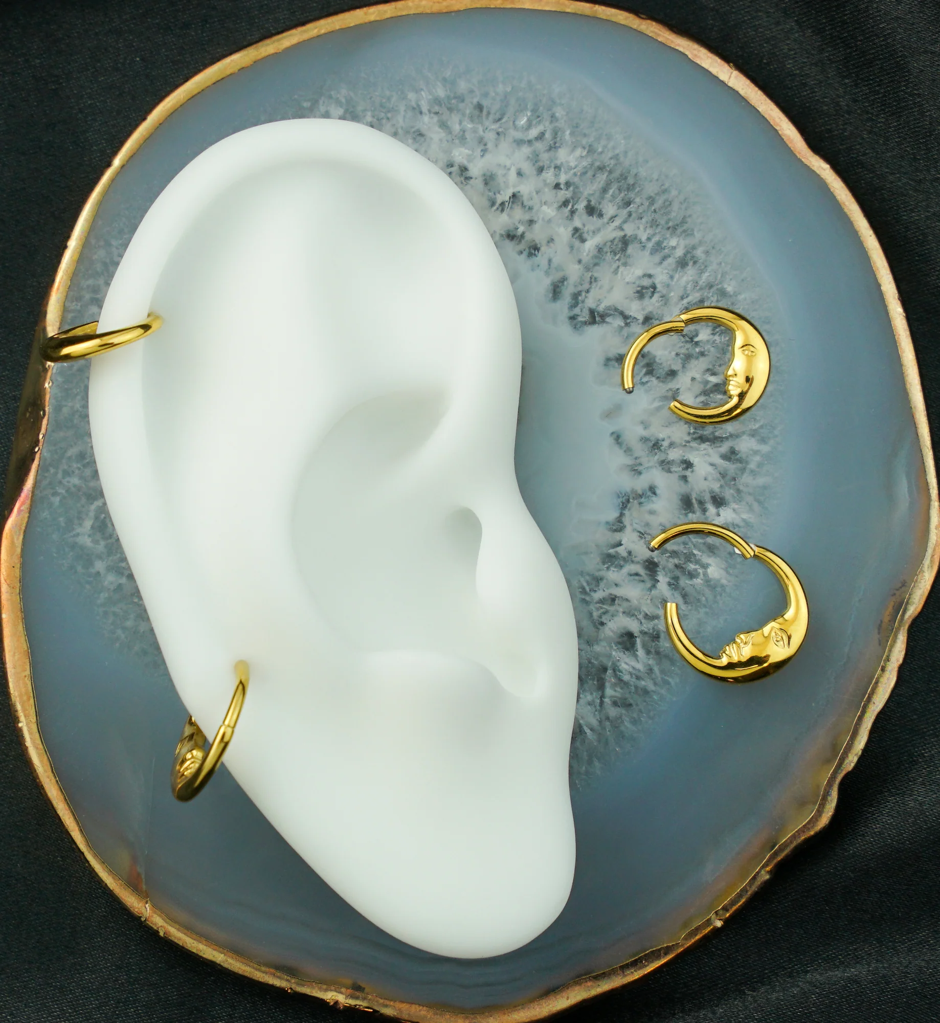 Gold PVD Moon Face Crescent Stainless Steel Hinged Segment Ring - Mrs Treak