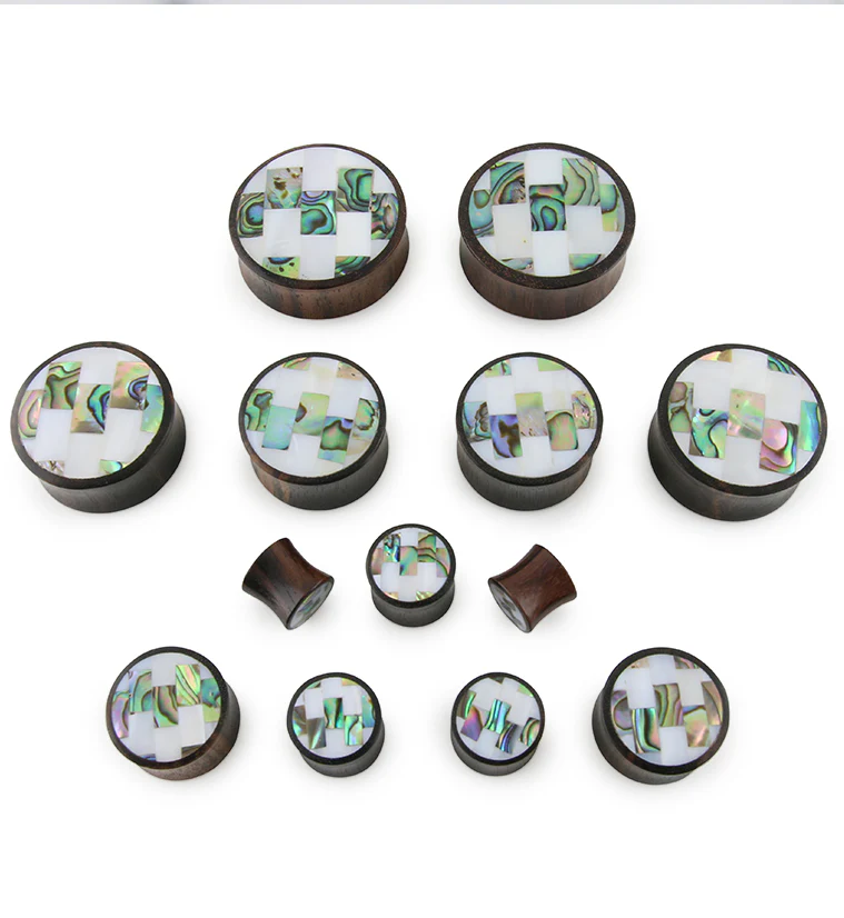 Tiled MOP & Abalone Shell Wood Plugs - Mrs Treak