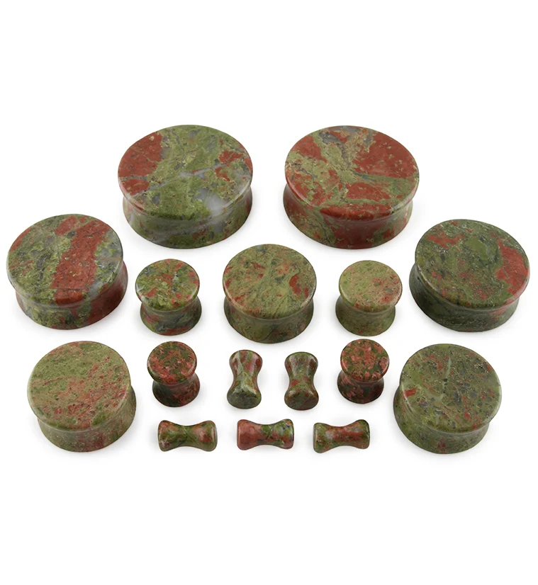Double Flare Unakite Stone Plugs - Mrs Treak