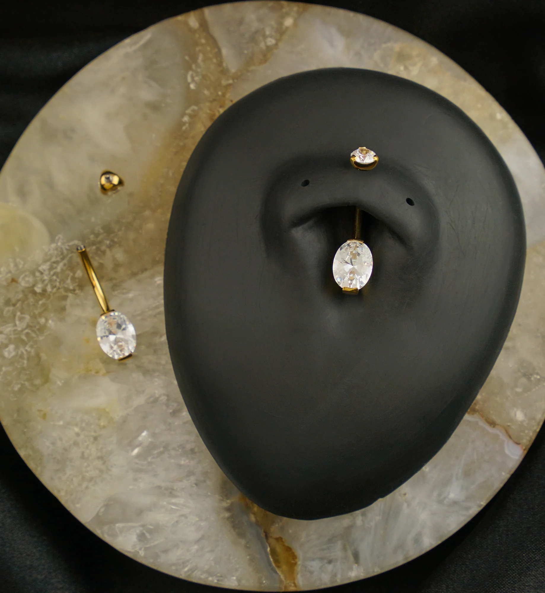 24kt Gold PVD Double Oval CZ Titanium Belly Button Ring - Mrs Treak