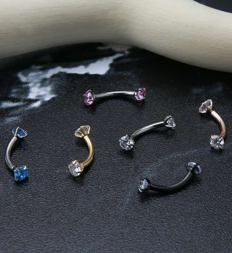 16G Clear CZ Double Prong Titanium Curved Barbell - Mrs Treak