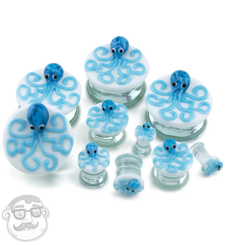 Blue Octopus Glass Plugs - Mrs Treak