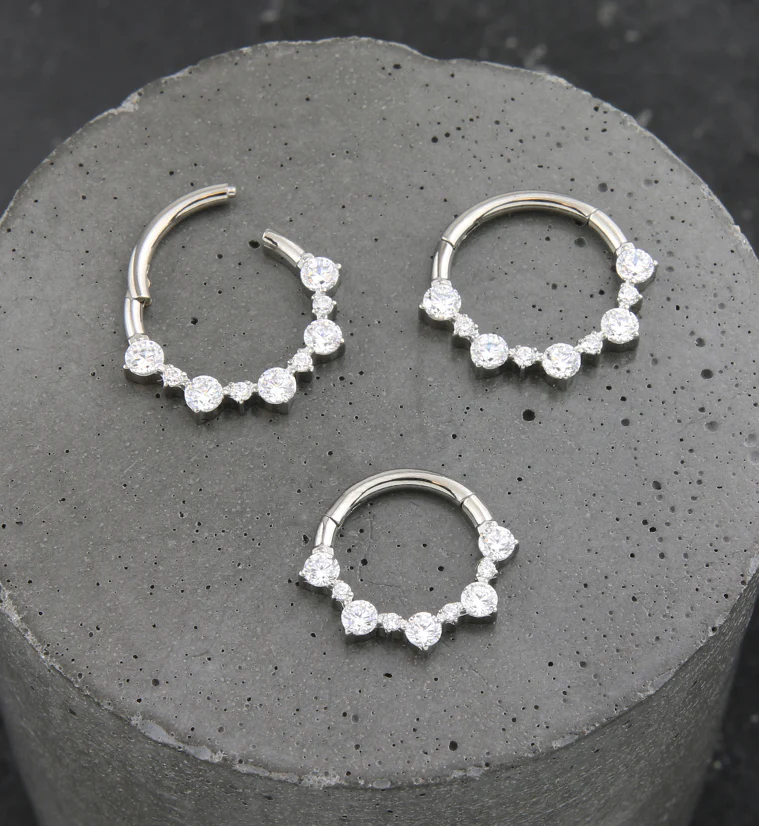 Alternate Clear CZ Titanium Hinged Segment Ring - Mrs Treak