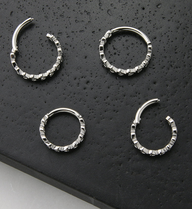 16G Heart Row Stainless Steel Hinged Segment Ring - Mrs Treak