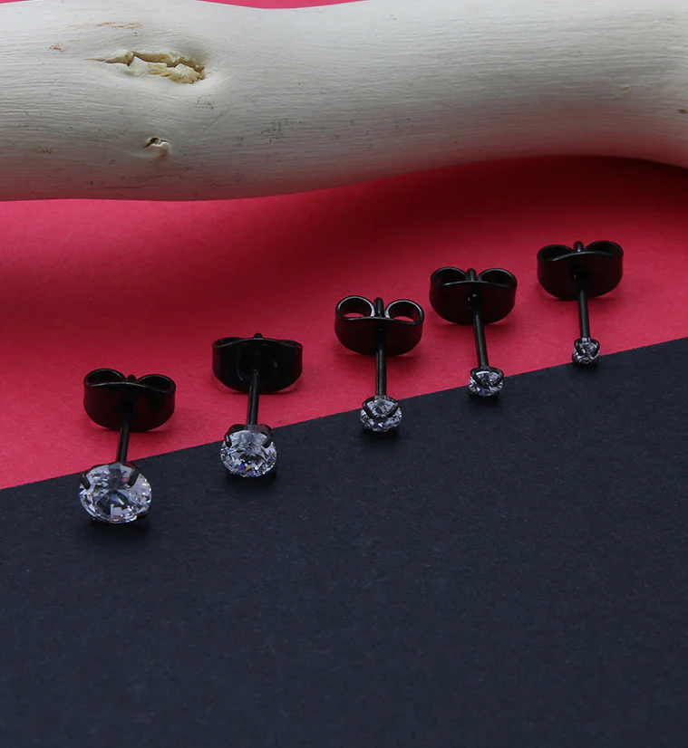Black PVD Prong CZ Titanium Earrings - Mrs Treak