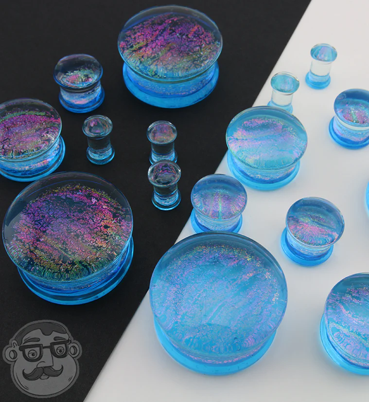 Vice Blue & Pink Dichroic Glass Plugs - Mrs Treak