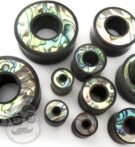 Sono Wood Tunnel Plugs With Abalone Shell Inlay - Mrs Treak