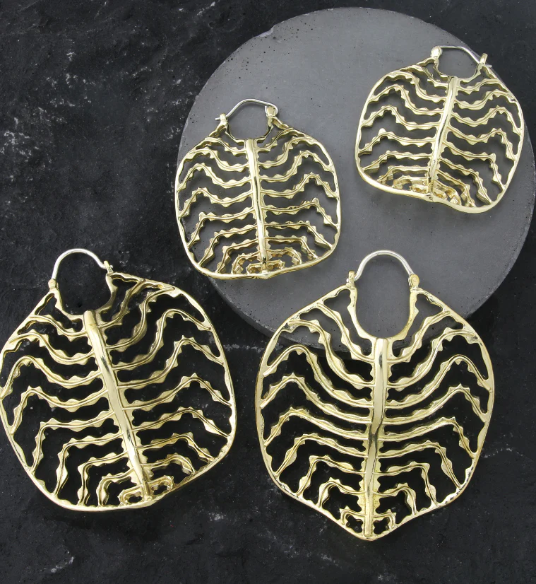 Emerald Ripple Peperomia Leaf Brass Hangers / Earrings - Mrs Treak