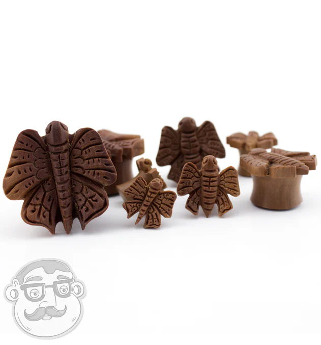 Carved Butterfly Saba Wood Plugs - Mrs Treak