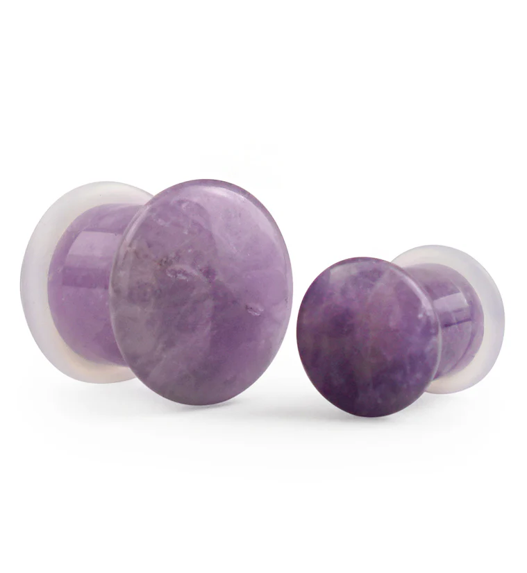 Purple Amethyst Stone Plugs - Single Flare with Grooves - Mrs Treak