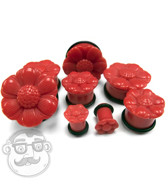 Red Flower Petal Plugs - Single Flare - Mrs Treak