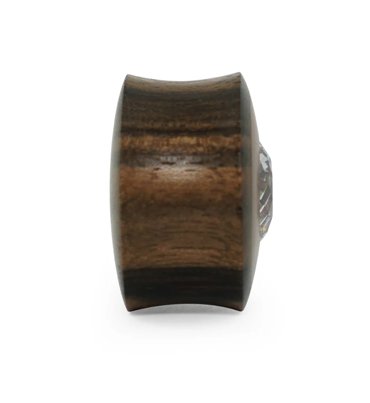Sono - Saba Wood Plugs With Clear CZ Gem Inlay - Mrs Treak
