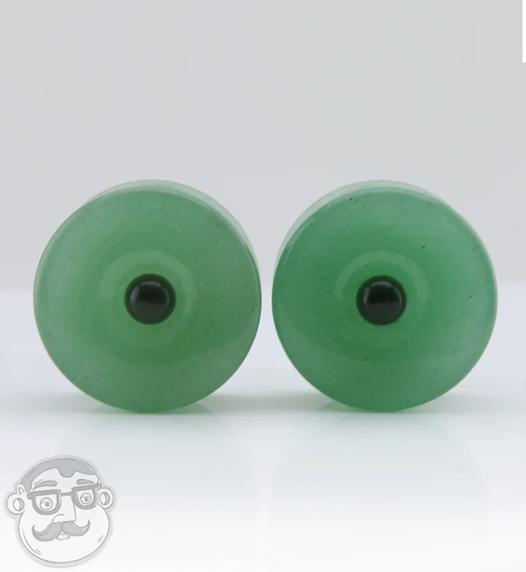 Aventurine Stone Plugs with Micro Obsidian Inlay - Mrs Treak