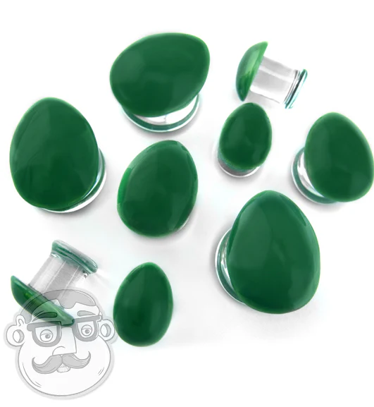 Green Oval Glass Plugs - Mrs Treak