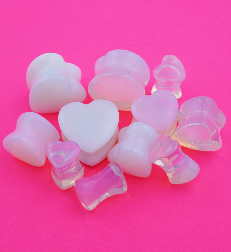 Opalite Glass Heart Shape Plugs - Mrs Treak