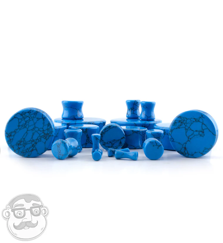Turquoise Howlite Stone Double Flare Plugs - Mrs Treak