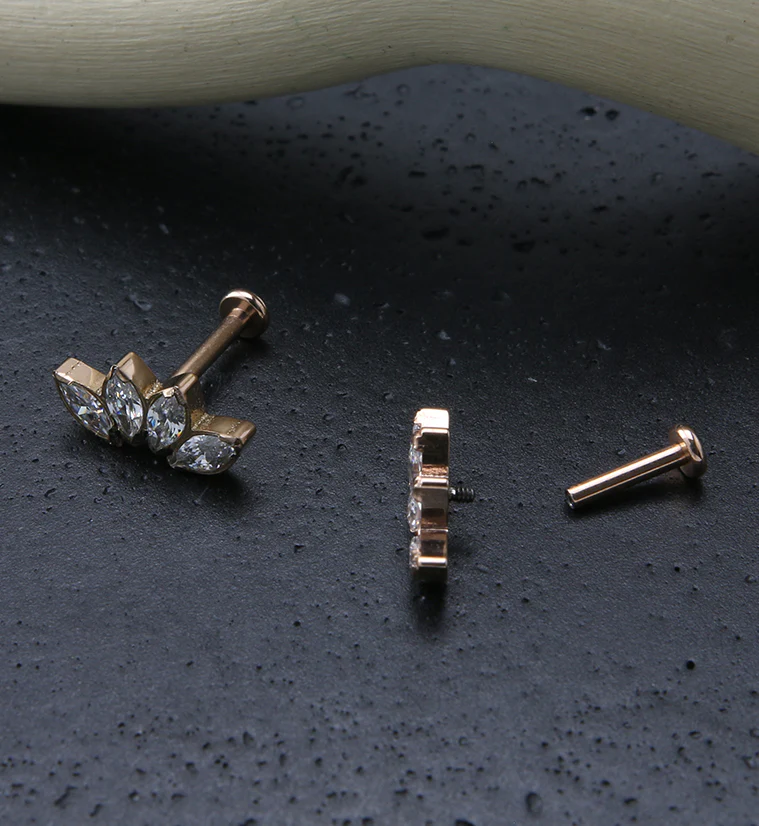 Rose Gold PVD Half Crown CZ Gem Titanium Labret Post - Mrs Treak
