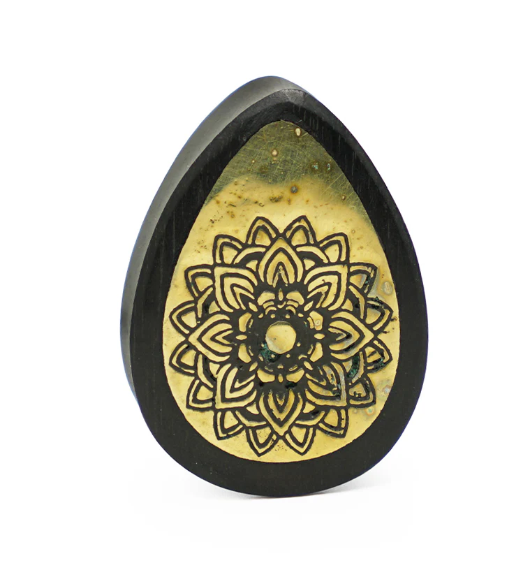 Areng Wooden Teardrop Plugs with Mandala Brass Inlay - Mrs Treak