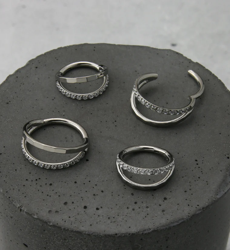 Double Crinkle CZ Titanium Hinged Segment Ring - Mrs Treak