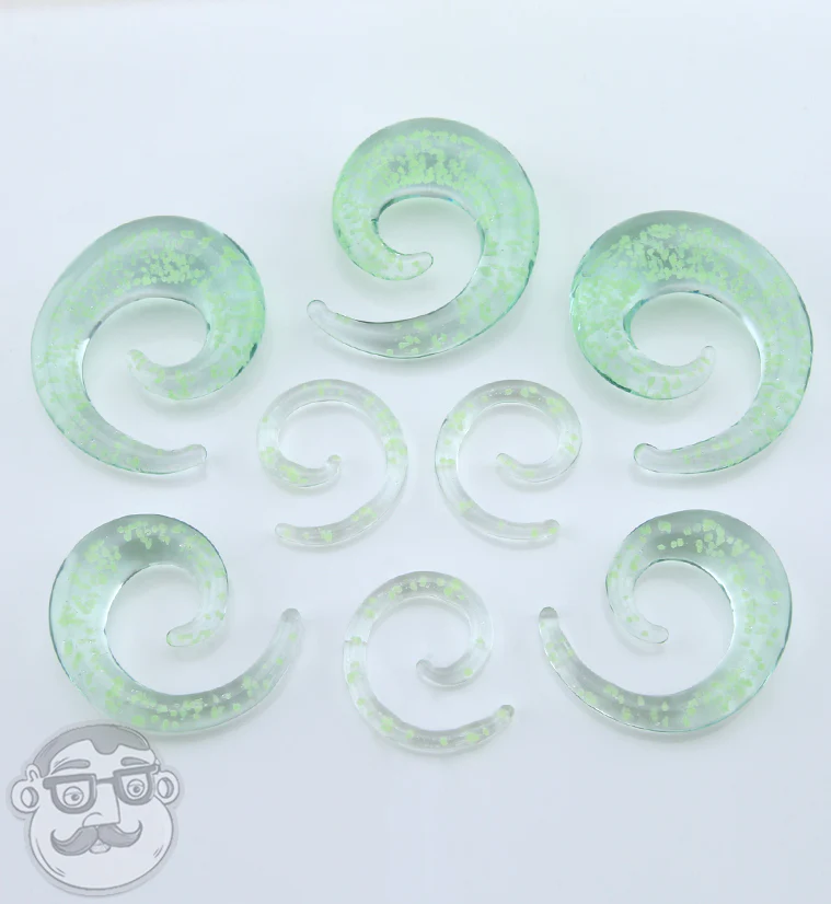 Glow In The Dark Glass Spiral Plugs - Mrs Treak