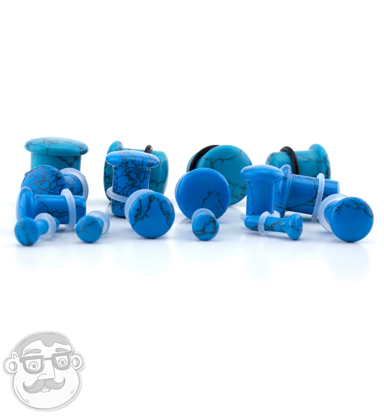 Turquoise Howlite Stone Single Flare Plugs - Mrs Treak