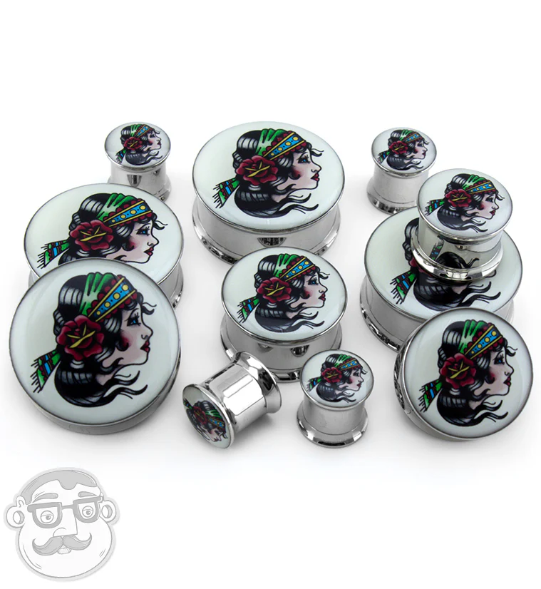 Gypsy Girl Tattoo Steel Plugs - Mrs Treak