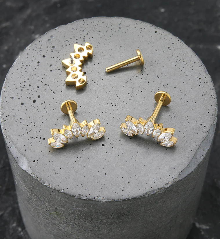 Gold PVD Anadem CZ Internally Threaded Titanium Labret - Mrs Treak