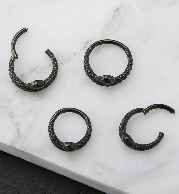 16G Black PVD Snake Stainless Steel Hinged Segment Ring - Mrs Treak