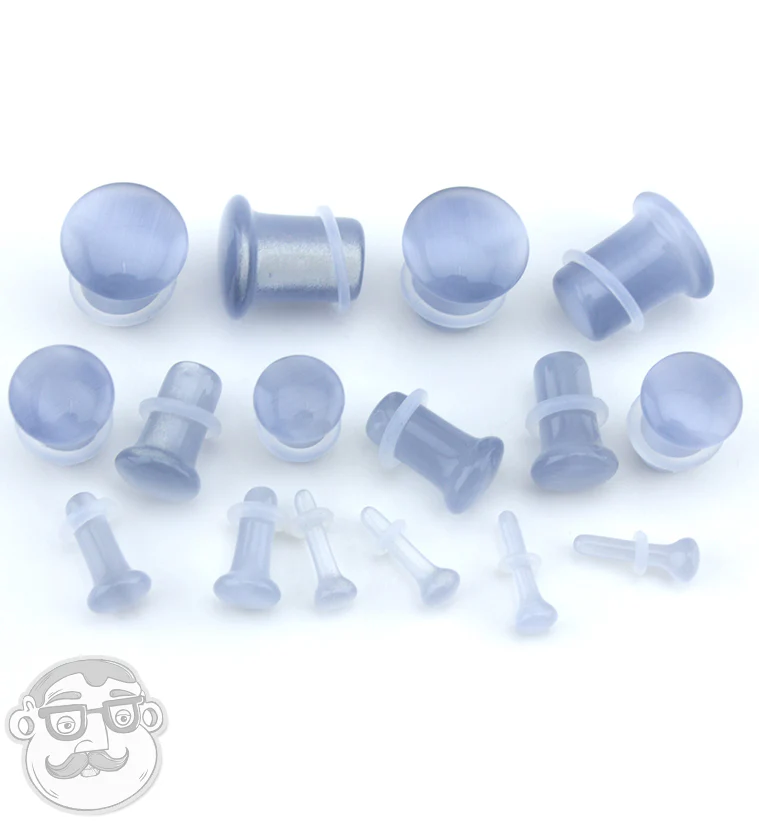 Grey Cat's Eye Glass Single Flare Plugs - Mrs Treak