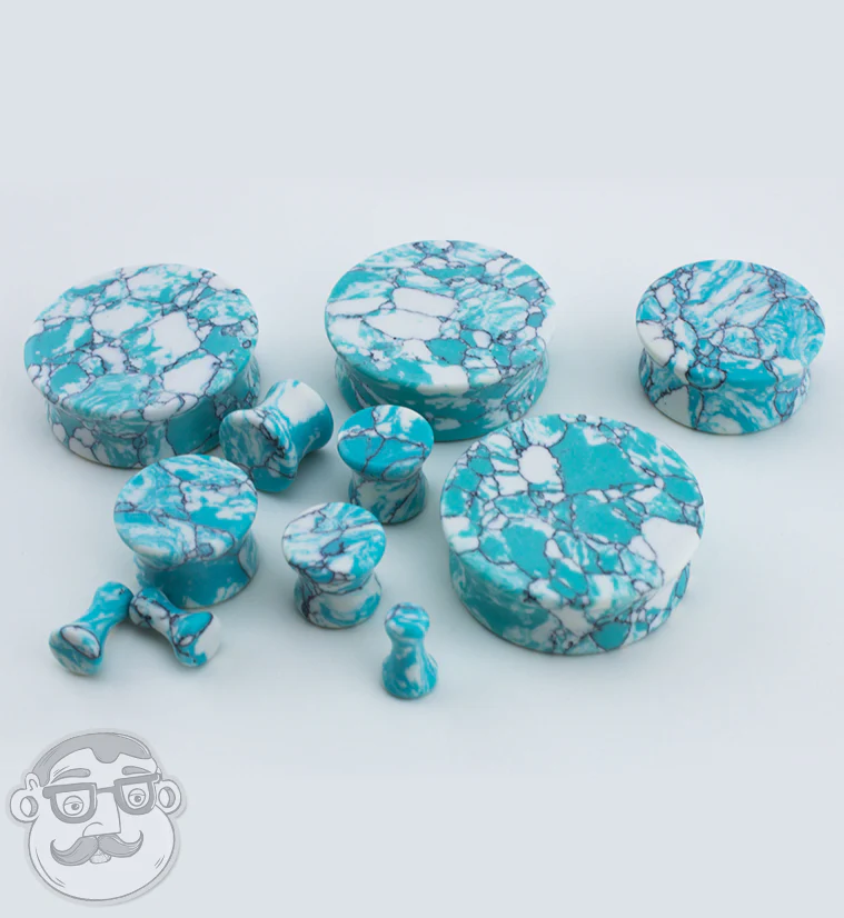 Ocean Howlite Stone Mayan Flare Plugs - Mrs Treak