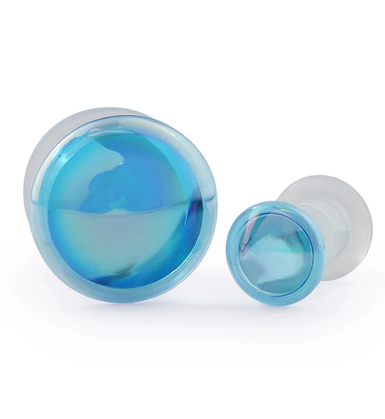 Light Blue Oil Splash Single Flare Glass Plugs - Mrs Treak