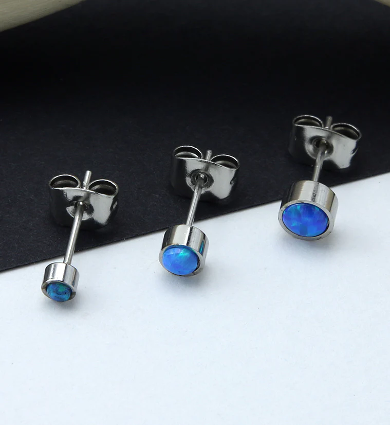 Bezel Blue Opalite Stainless Steel Earrings - Mrs Treak