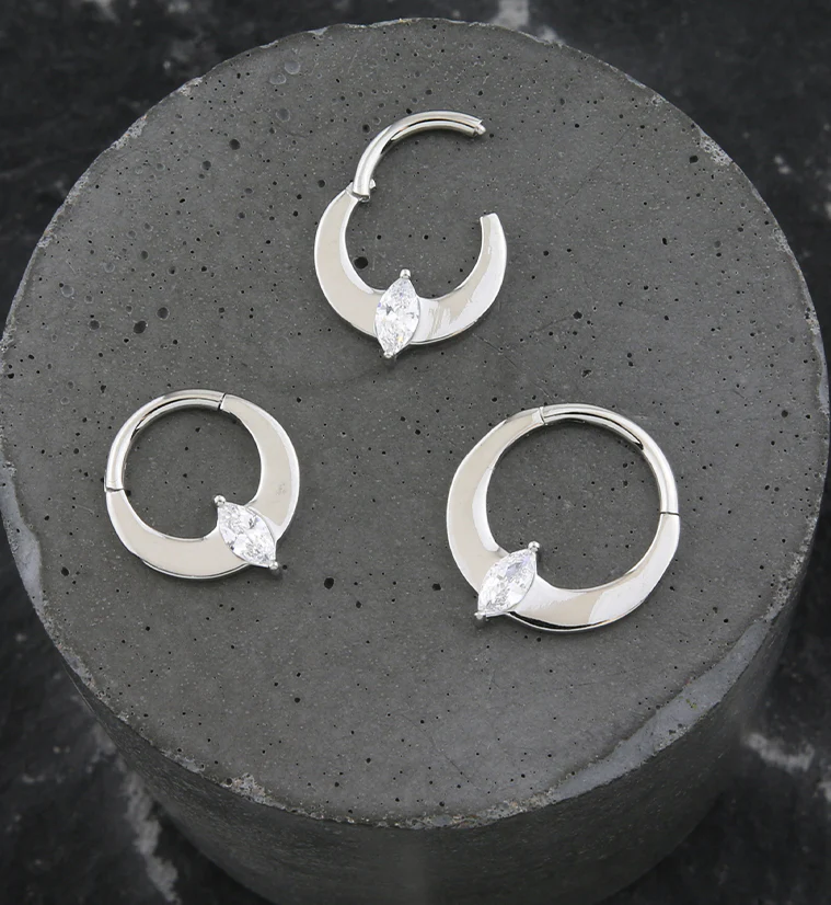 Planar Hinged Marquise Clear CZ Segment Ring Stainless Steel - Mrs Treak