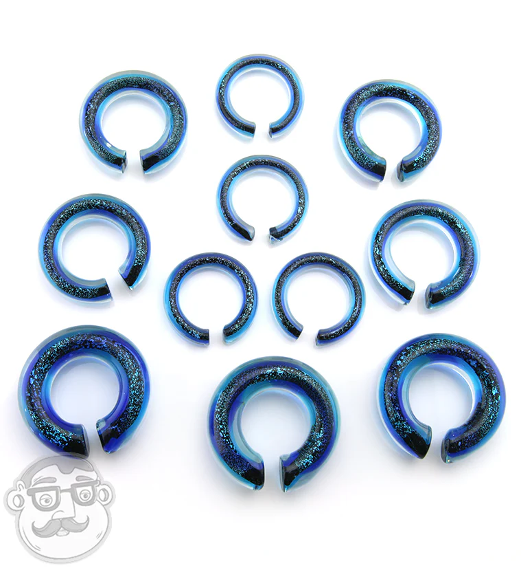 Blue Dichroic Glass Hoop Plugs - Mrs Treak