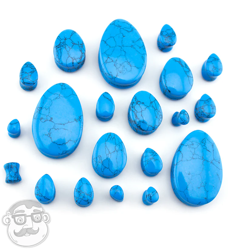 Turquoise Howlite Stone Teardrop Plugs - Mrs Treak