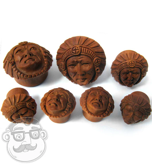 Carved Chief Saba Wood Plugs - Mrs Treak