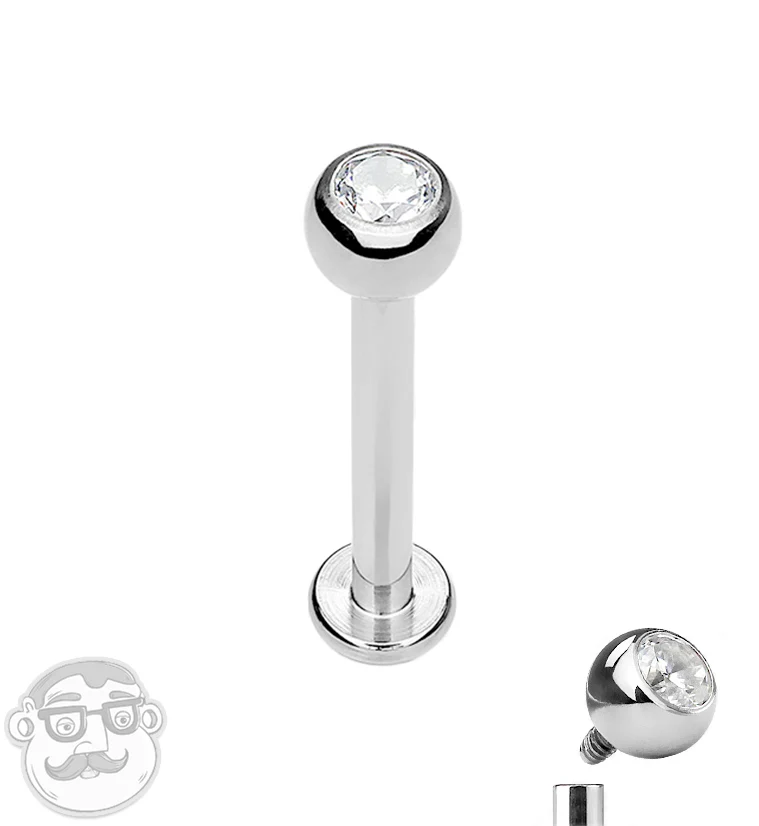 Internally Threaded Titanium CZ Top Labret Stud - Mrs Treak