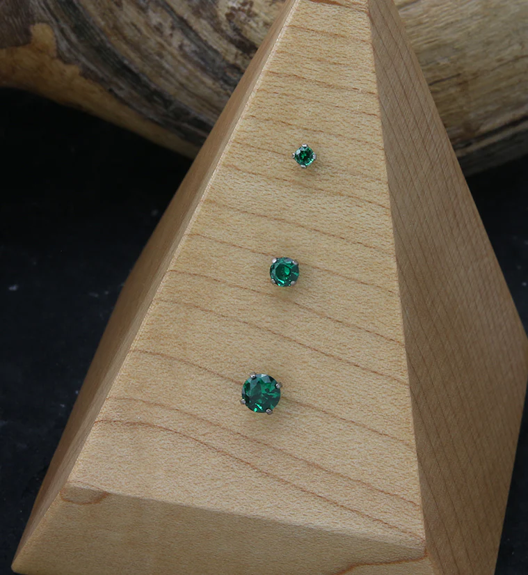 Prong Set Dark Green CZ Threadless Titanium Top - Mrs Treak