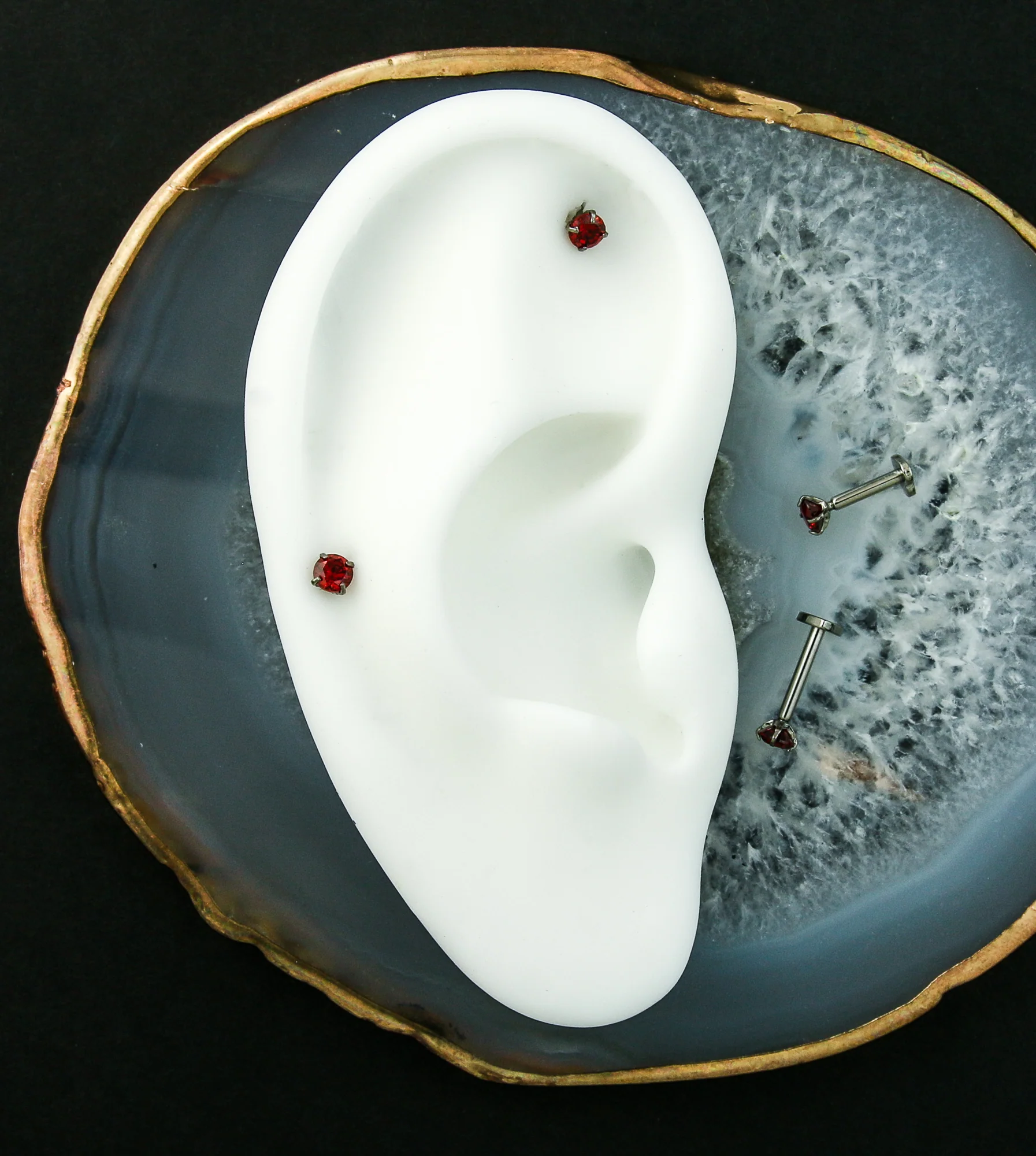 Prong Red CZ Internally Threaded Titanium Heart Disk Labret - Mrs Treak