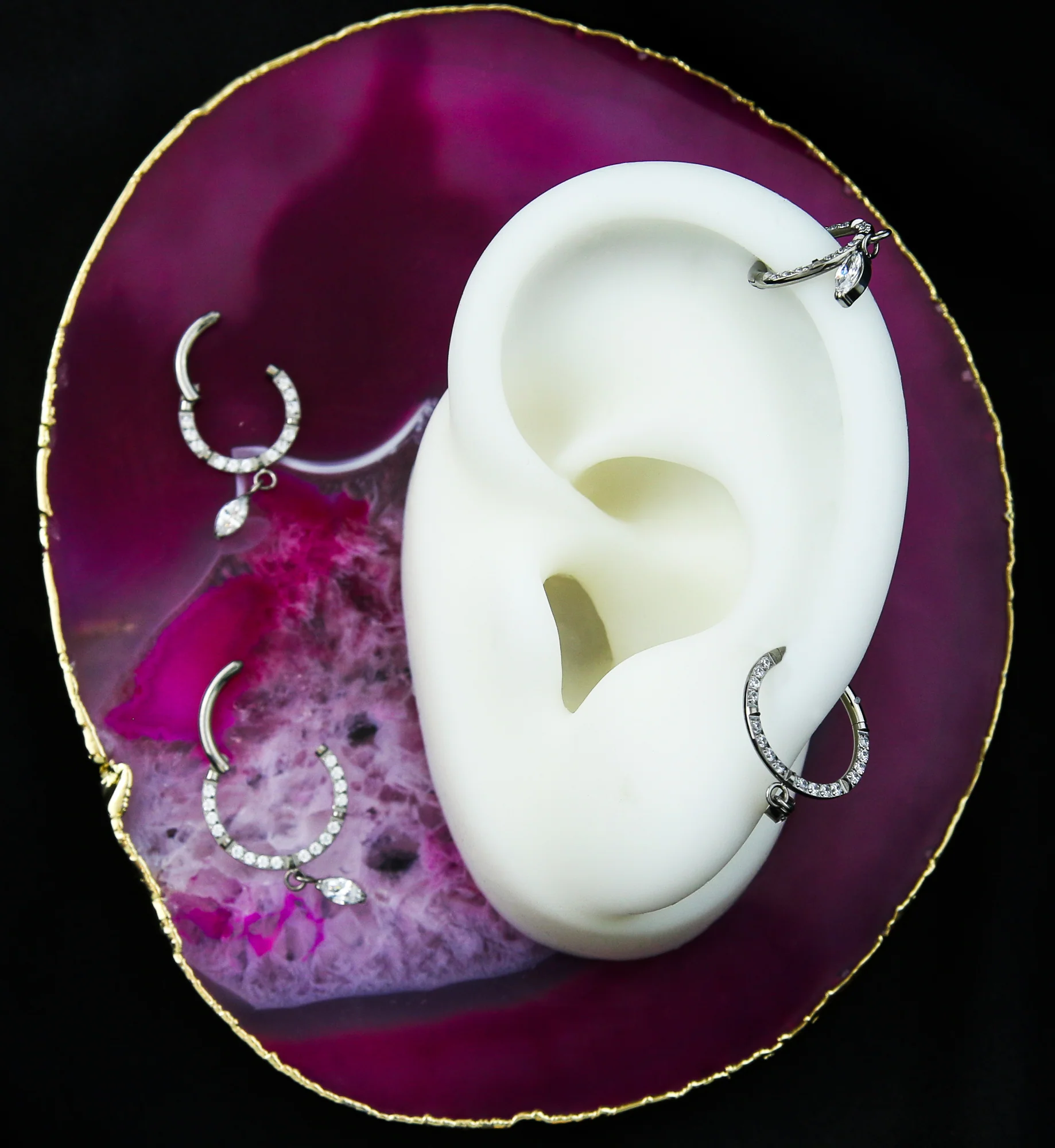 Front Facing Marquise Dangle Clear CZ Row Titanium Hinged Segment Ring - Mrs Treak