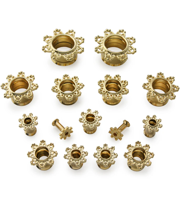 Golden Interlace Rim Stainless Steel Tunnel Plugs - Mrs Treak