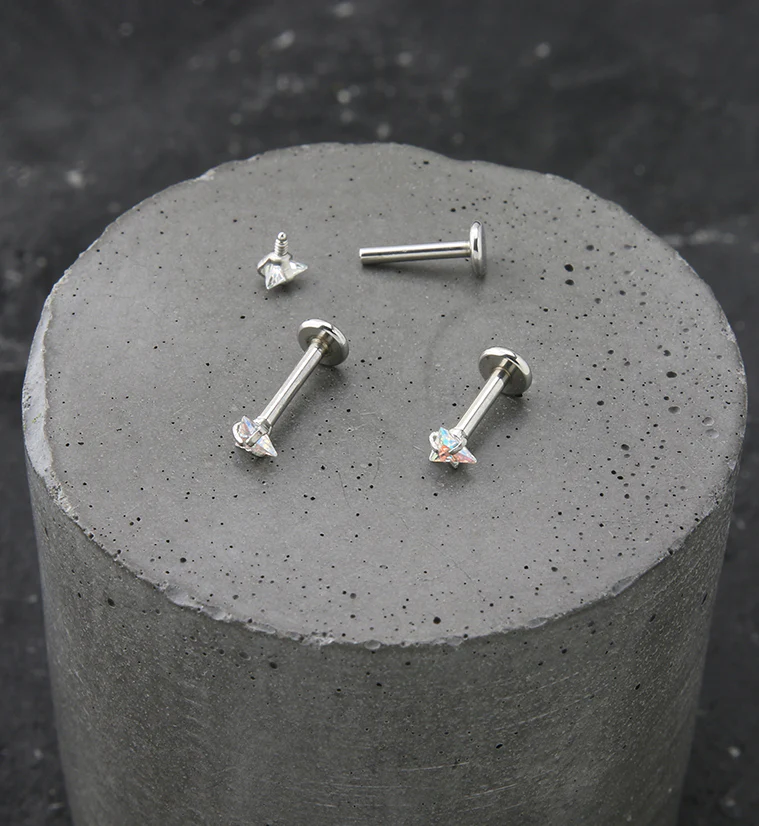 Triangle Rainbow Aurora CZ Stainless Steel Internally Threaded Labret - Mrs Treak