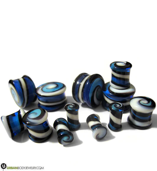 Blue Spiral Design Glass Plugs - Mrs Treak