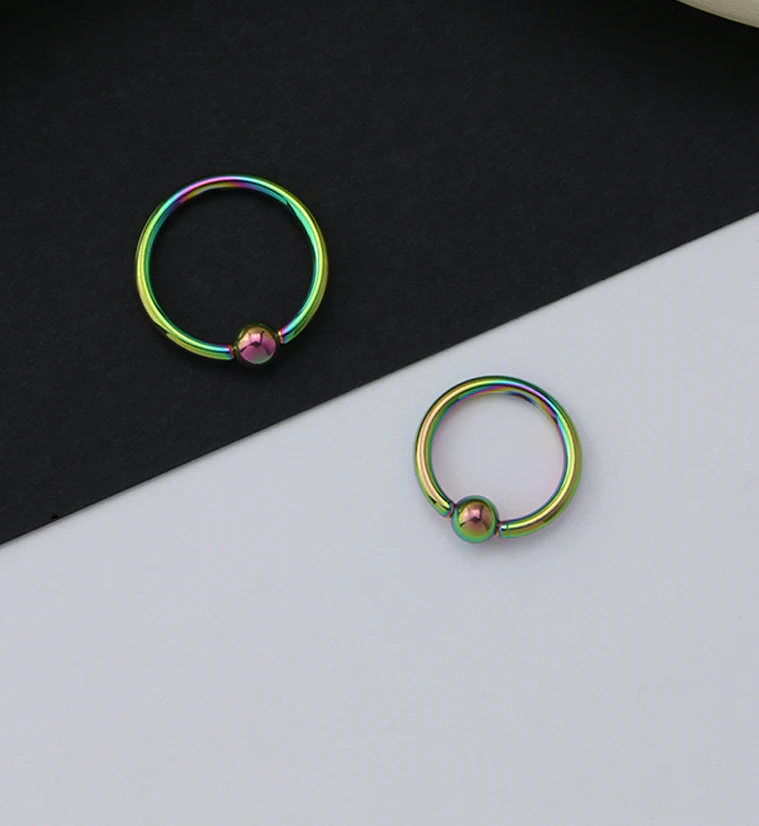 Rainbow PVD Titanium Captive Bead Ring - Mrs Treak