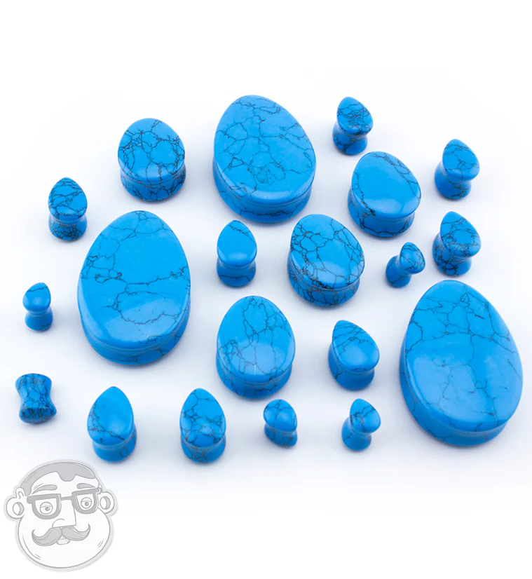 Turquoise Howlite Stone Teardrop Plugs - Mrs Treak
